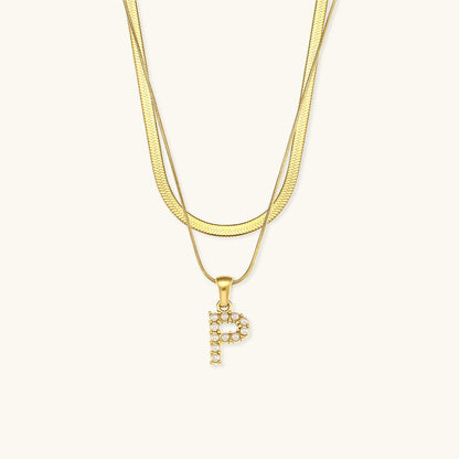 Opal Charm - Layered Gold Initial Necklace