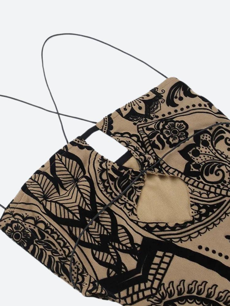 Paisley Print Criss-Cross Strap Keyhole Bust Bodycon Mini Dress