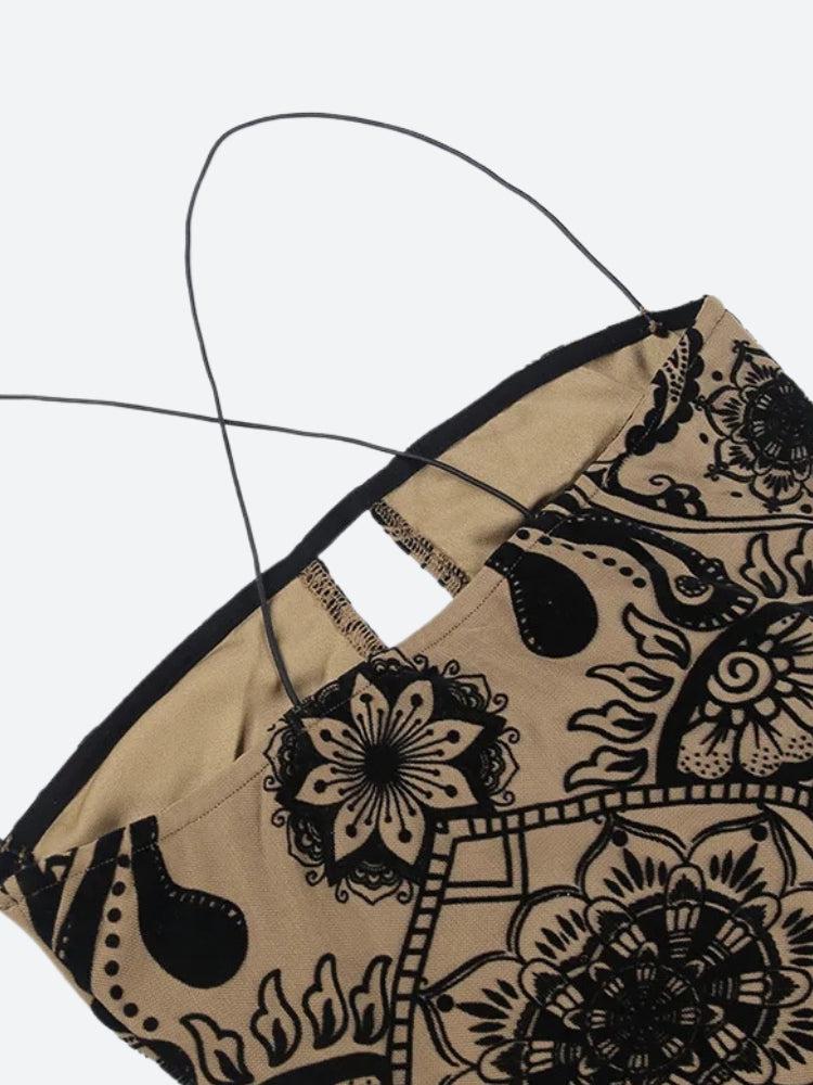 Paisley Print Criss-Cross Strap Keyhole Bust Bodycon Mini Dress