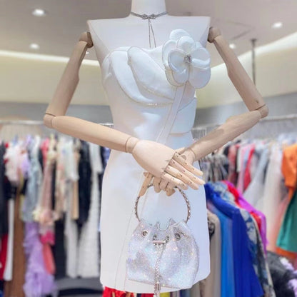 Rhinestone Floral Applique Sweetheart Strapless Velvet Bodycon Mini Dress