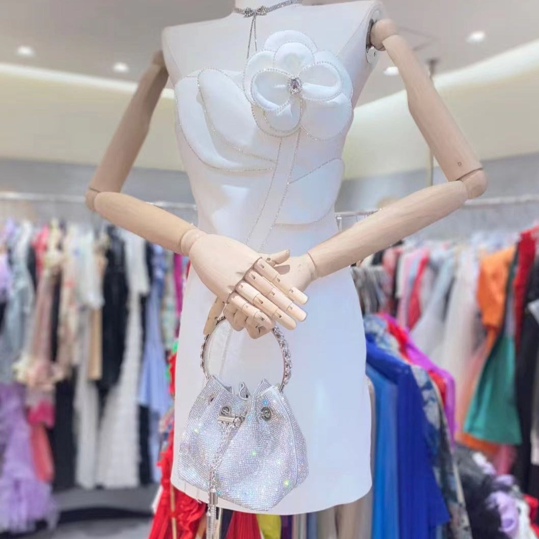 Rhinestone Floral Applique Sweetheart Strapless Velvet Bodycon Mini Dress