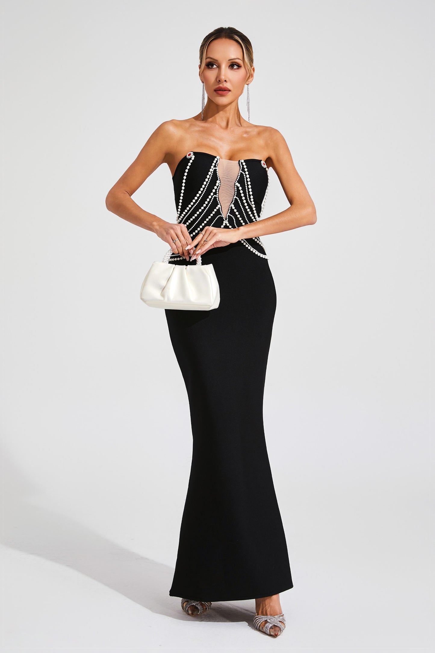 Payne Black Pearls Off Shoulder Dress