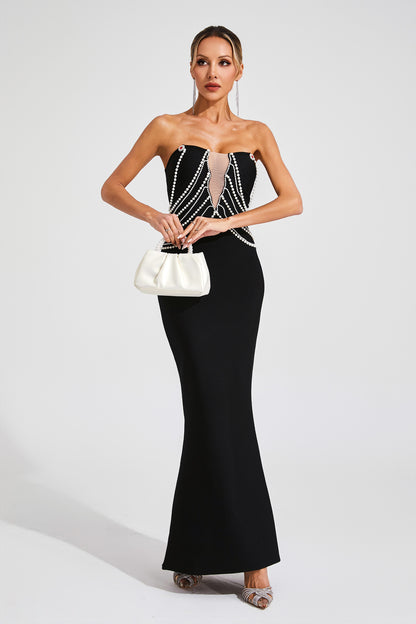 Payne Black Pearls Off Shoulder Dress