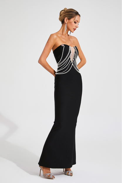 Payne Black Pearls Off Shoulder Dress