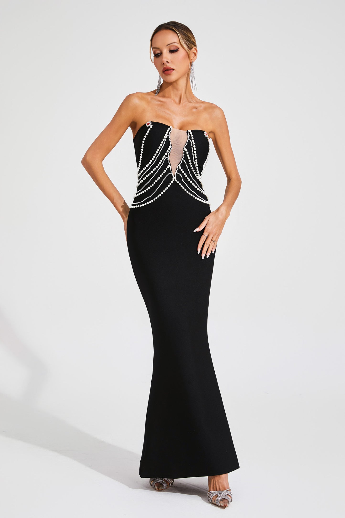 Payne Black Pearls Off Shoulder Dress