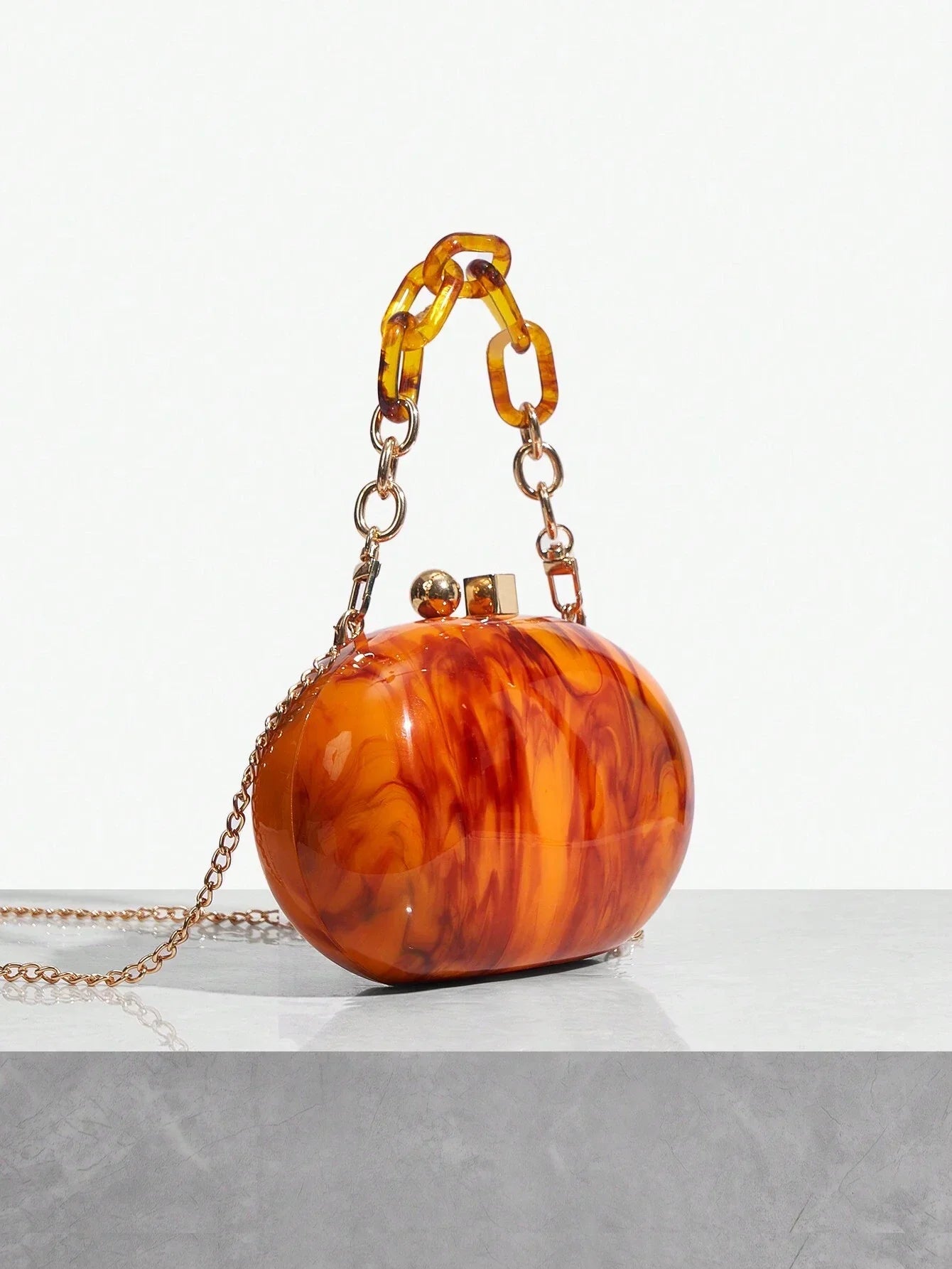 Pearl Brown Orange Acrylic Box Evening Clutch Bag