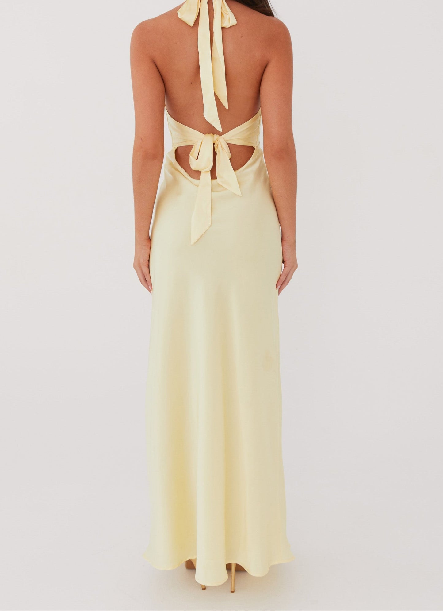 Tersa Heavy Hearted Satin Maxi Dress - Lemon