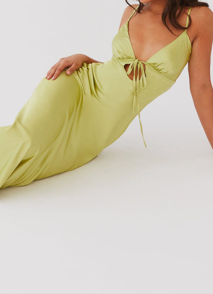 Grazia Flora Satin Maxi Dress - Green Expectations