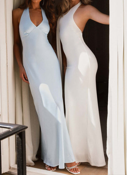 Donatella Satin Maxi Dress - Ice Blue