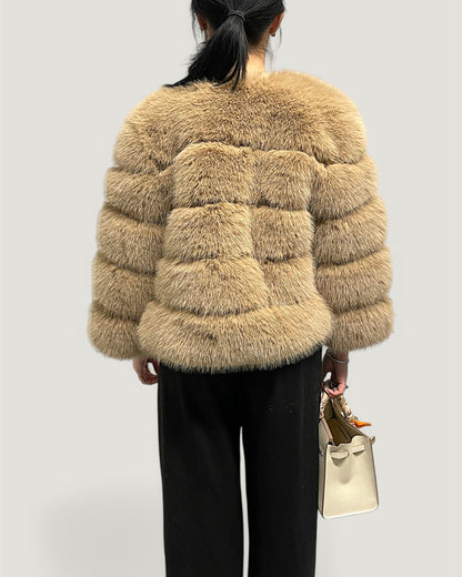 Beige Short Faux Fur Coat