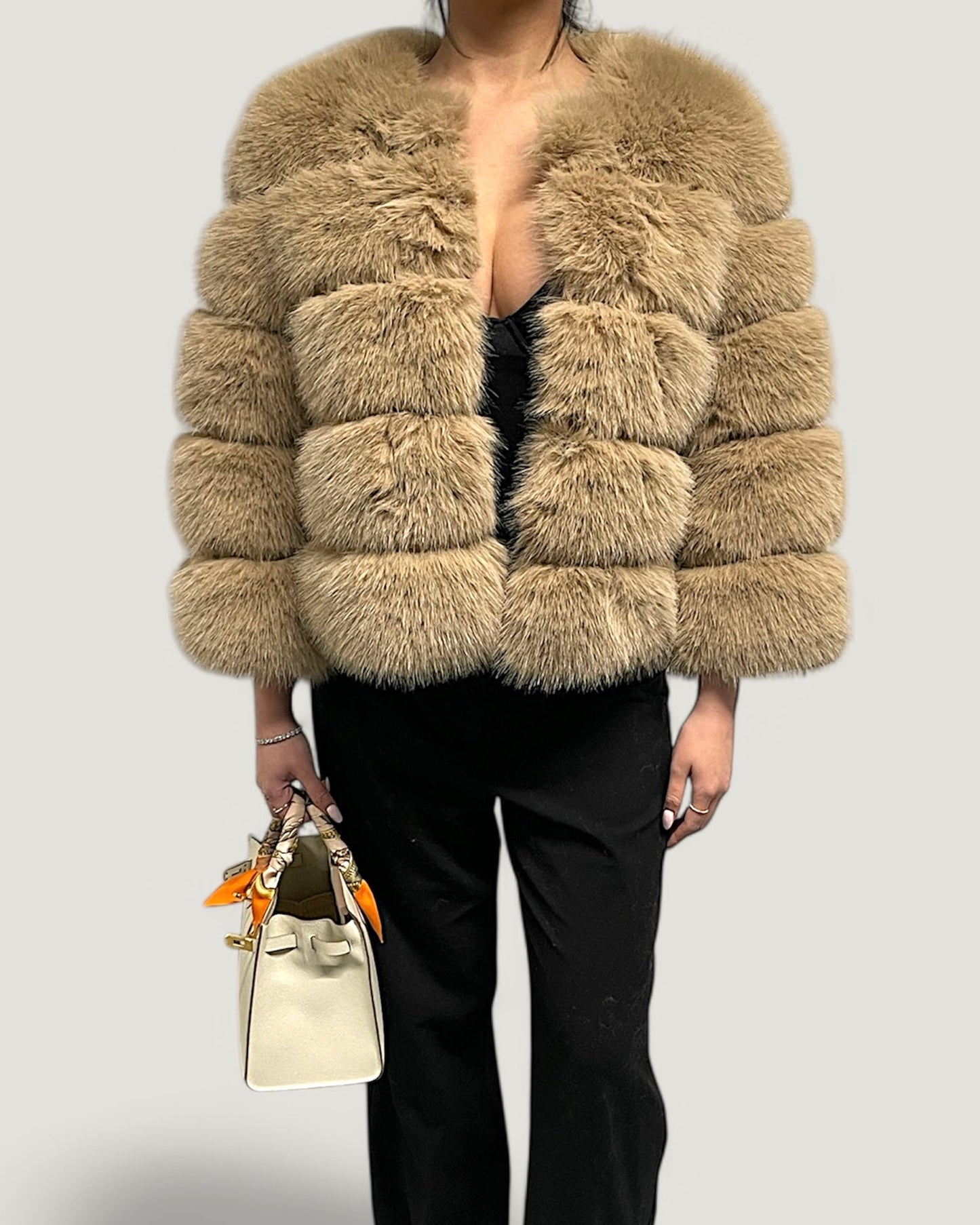 Beige Short Faux Fur Coat