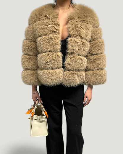 Beige Short Faux Fur Coat