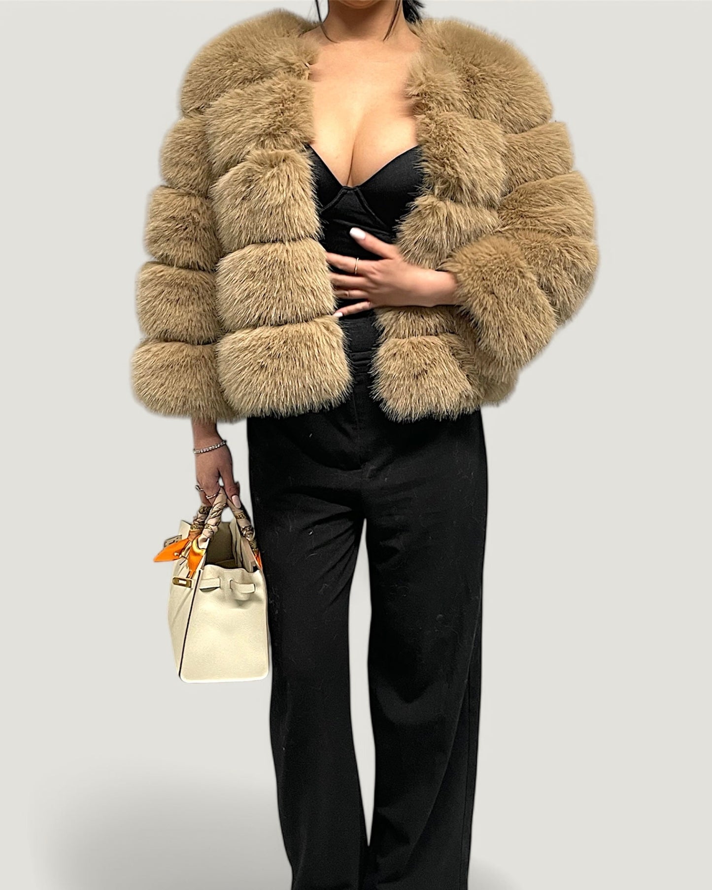 Beige Short Faux Fur Coat