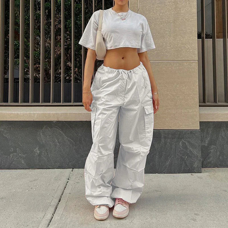 Pink Casual Jogger Tech Low Waist Cargo Pant