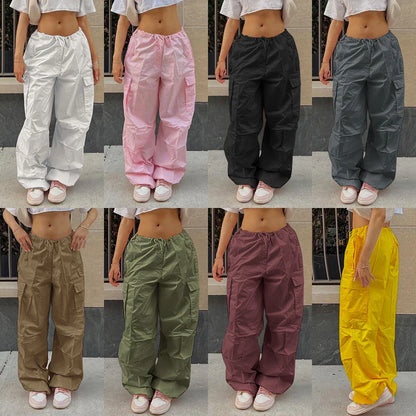 Pink Casual Jogger Tech Low Waist Cargo Pant