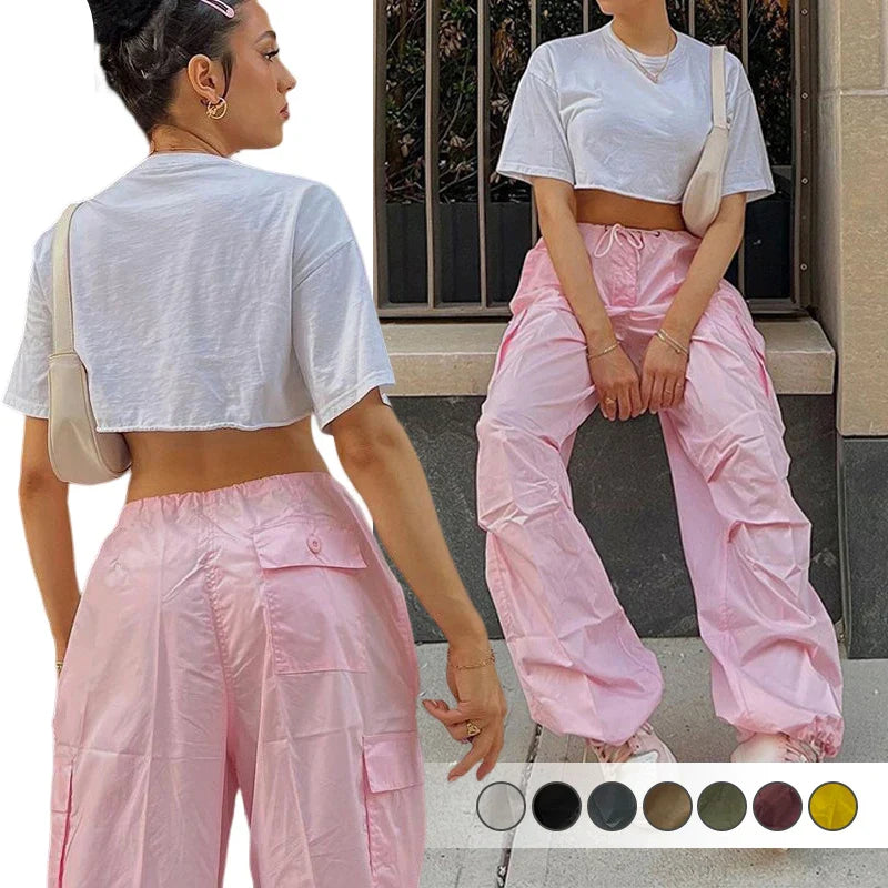 Pink Casual Jogger Tech Low Waist Cargo Pant