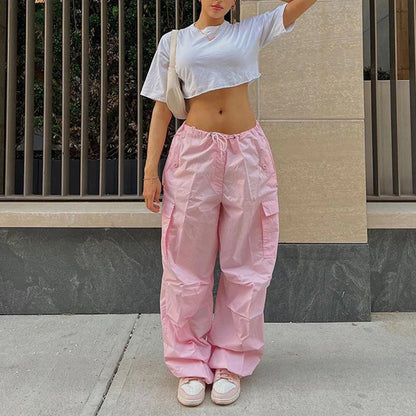 Pink Casual Jogger Tech Low Waist Cargo Pant