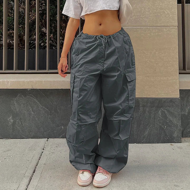 Pink Casual Jogger Tech Low Waist Cargo Pant