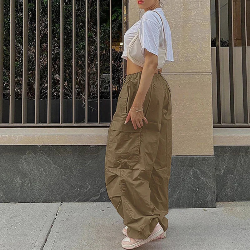 Pink Casual Jogger Tech Low Waist Cargo Pant