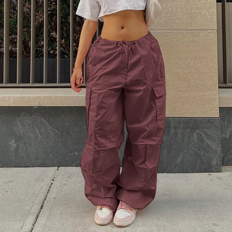 Pink Casual Jogger Tech Low Waist Cargo Pant