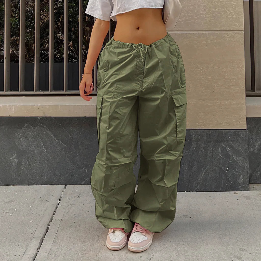 Pink Casual Jogger Tech Low Waist Cargo Pant
