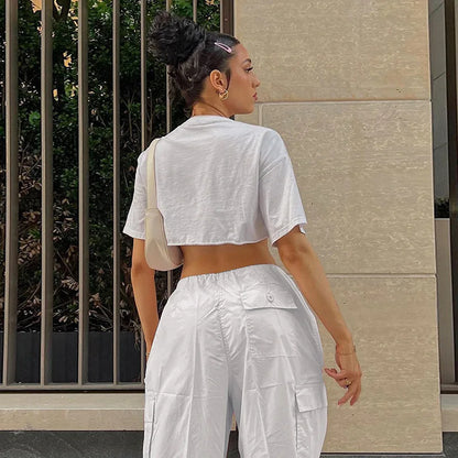 Pink Casual Jogger Tech Low Waist Cargo Pant