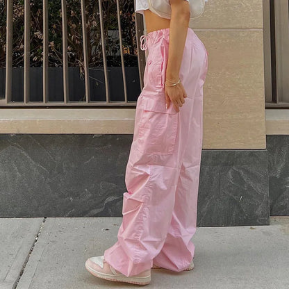 Pink Casual Jogger Tech Low Waist Cargo Pant