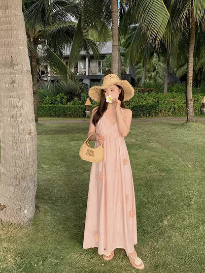 Pink Floral Halter Maxi Dress