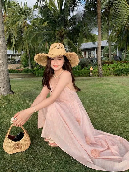 Pink Floral Halter Maxi Dress