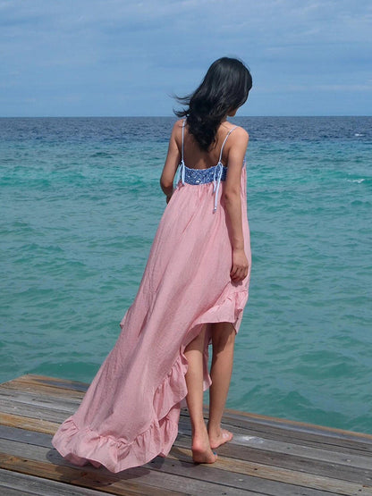 Pink Flowing Maxi Dress Dreamy Island Vacation Outfit