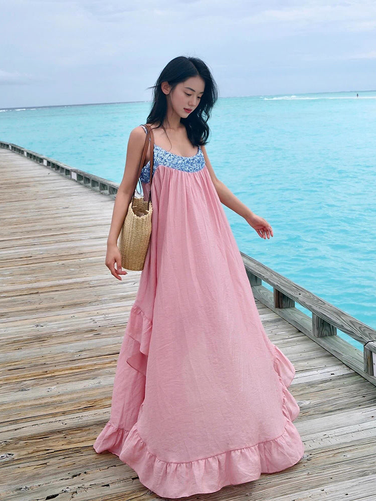Pink Flowing Maxi Dress Dreamy Island Vacation Outfit