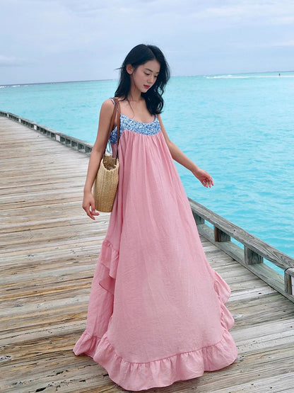 Pink Flowing Maxi Dress Dreamy Island Vacation Outfit