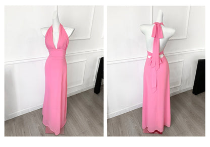 Pink Ruched Halter Maxi Dress Soft & Feminine Summer Look