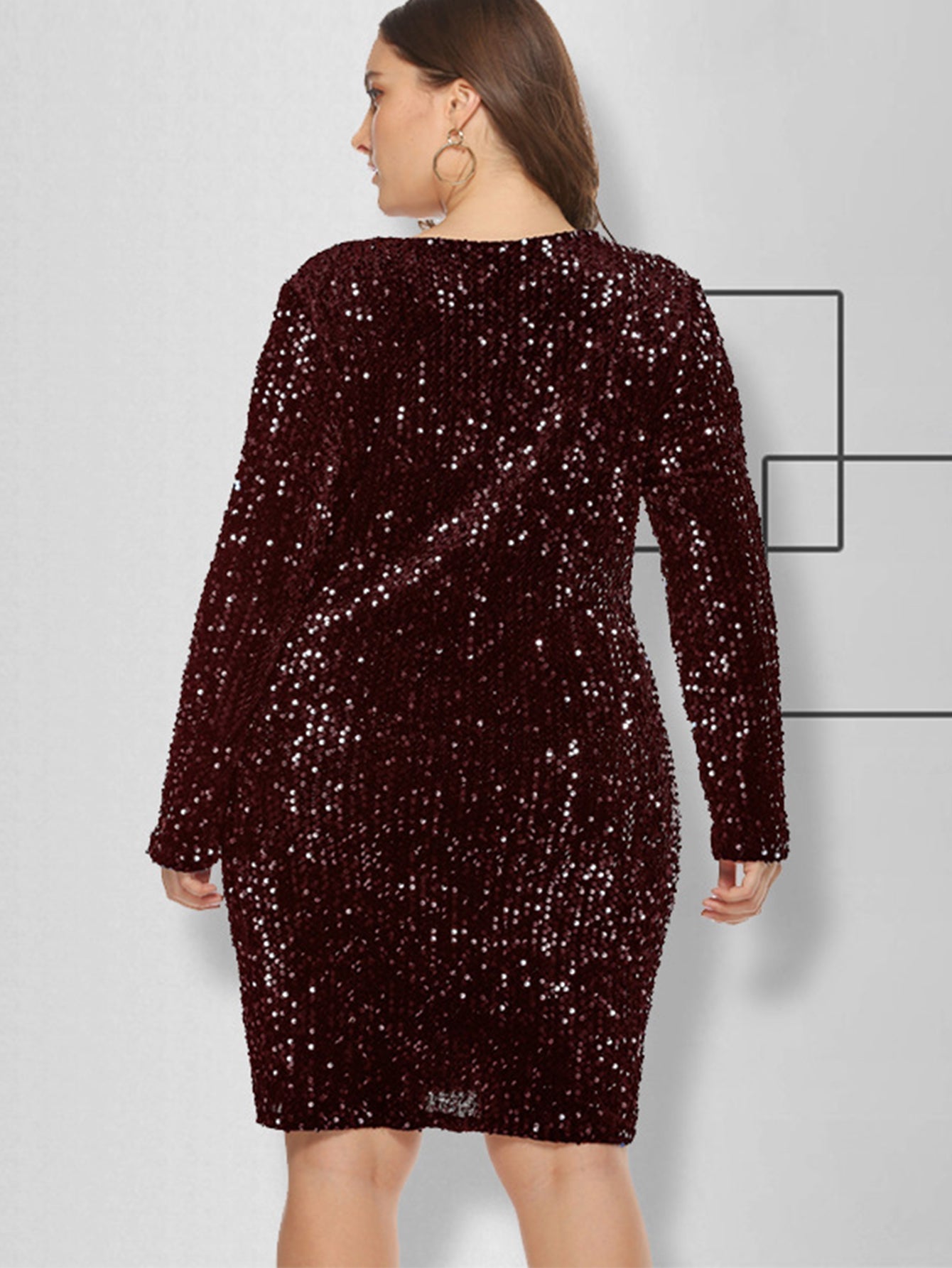 Sequin V Neck Long Sleeve Bodycon Mini Dress