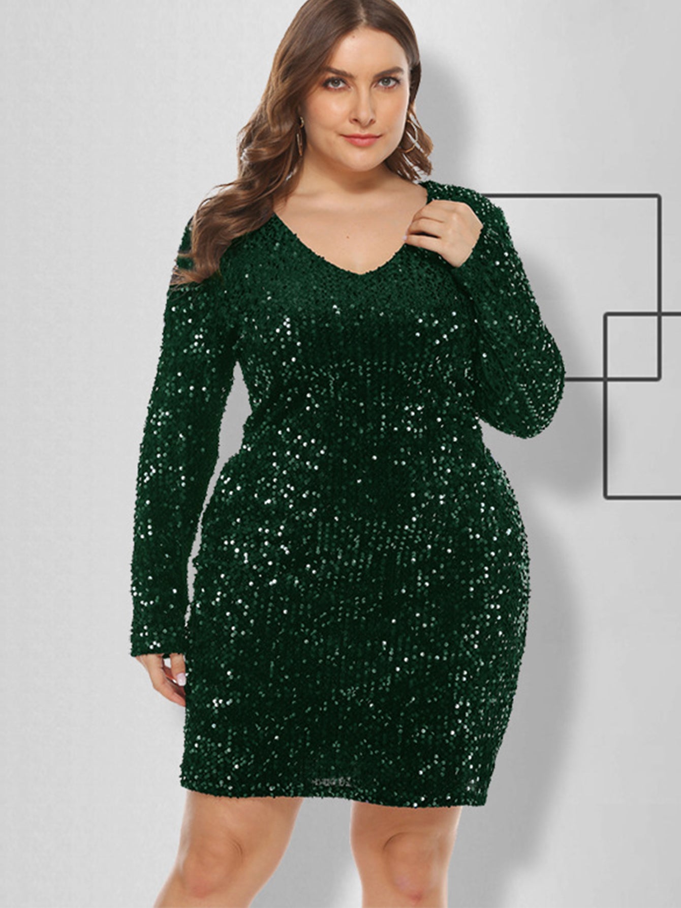 Sequin V Neck Long Sleeve Bodycon Mini Dress