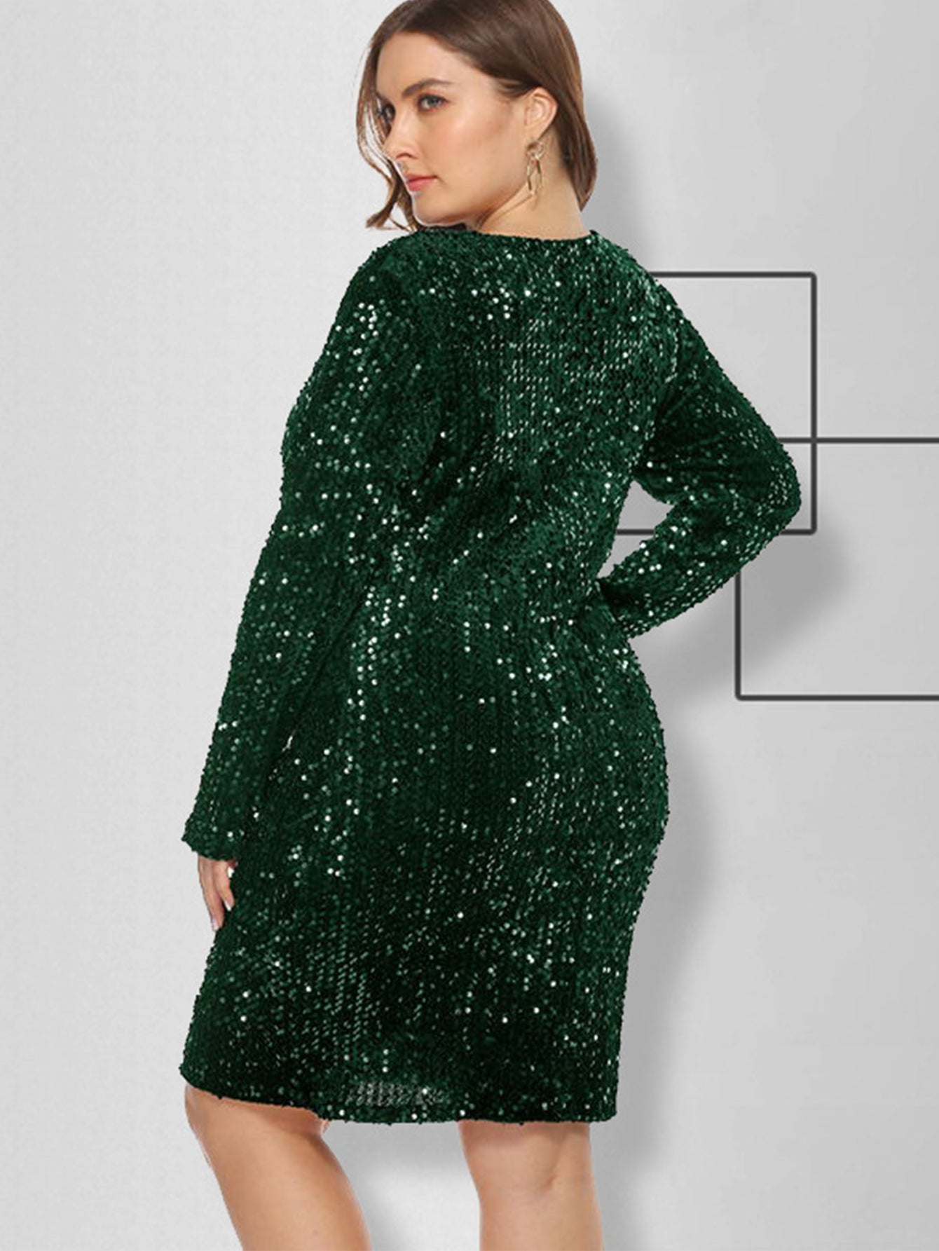 Sequin V Neck Long Sleeve Bodycon Mini Dress