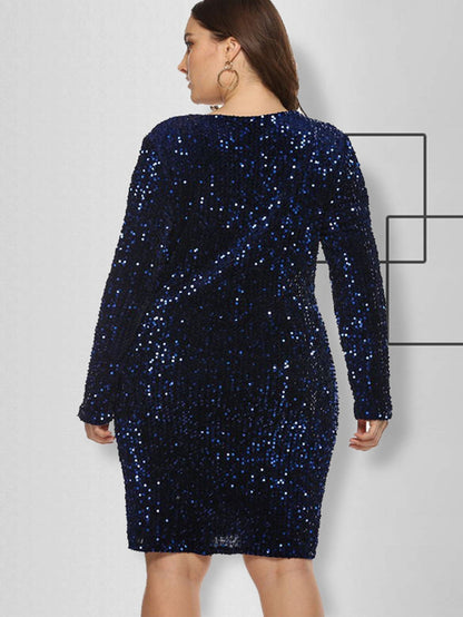 Sequin V Neck Long Sleeve Bodycon Mini Dress