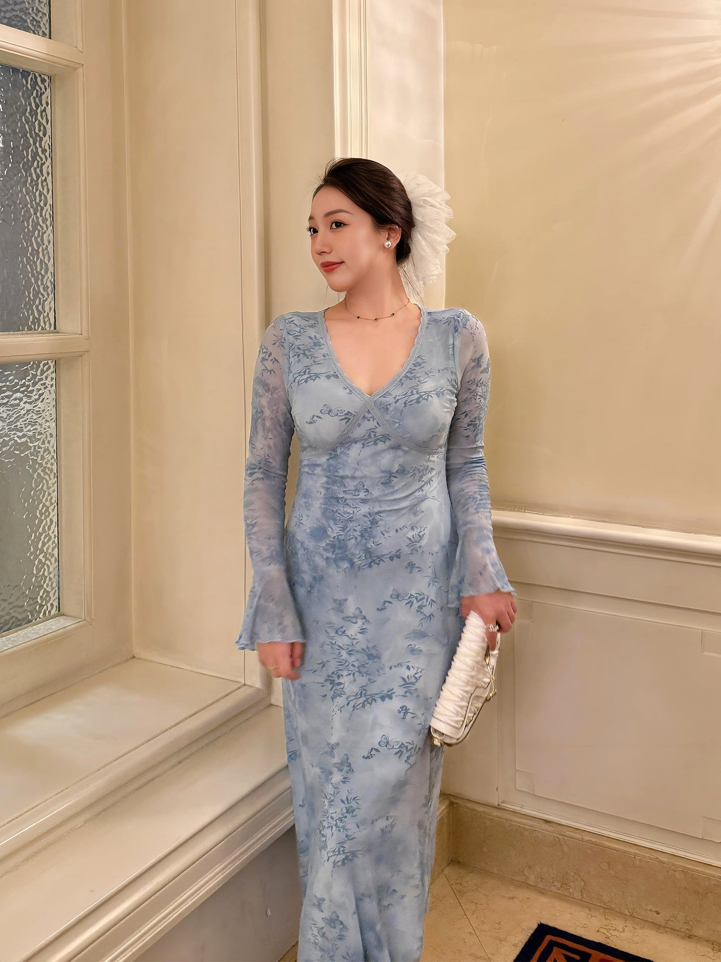 Velvet Long-Sleeve Dress Plus Size