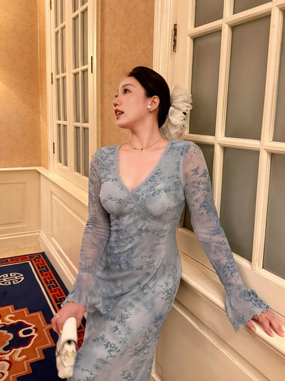 Velvet Long-Sleeve Dress Plus Size
