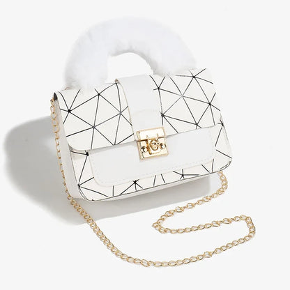 Plush Small Square Printed Messenger Handbag