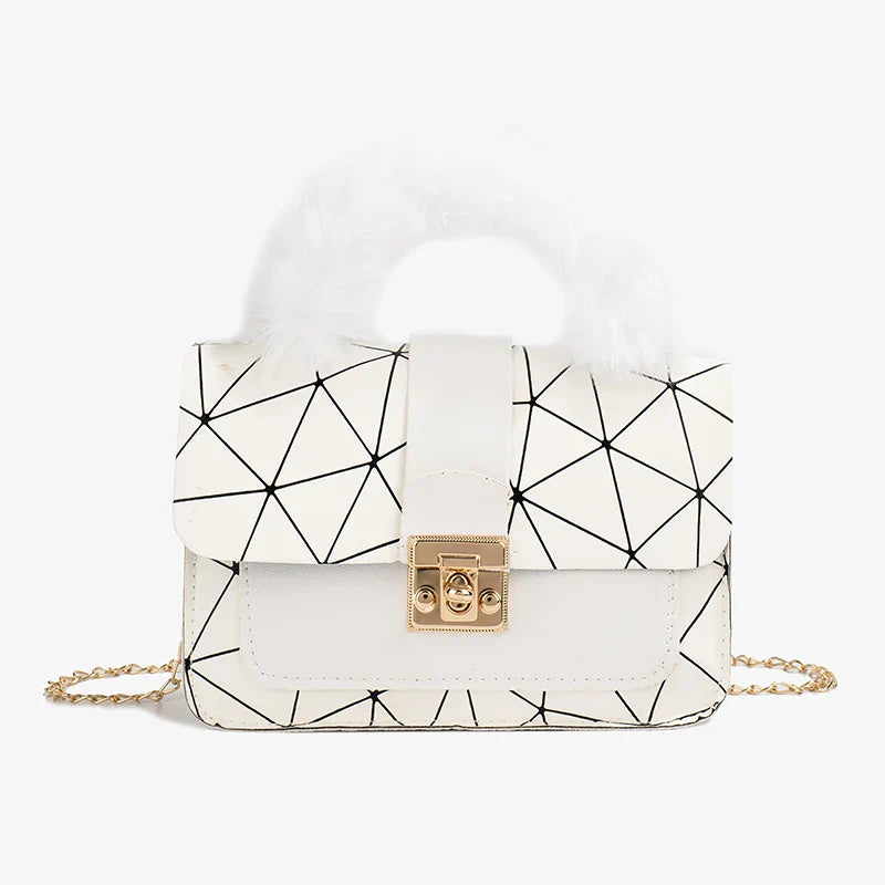 Plush Small Square Printed Messenger Handbag