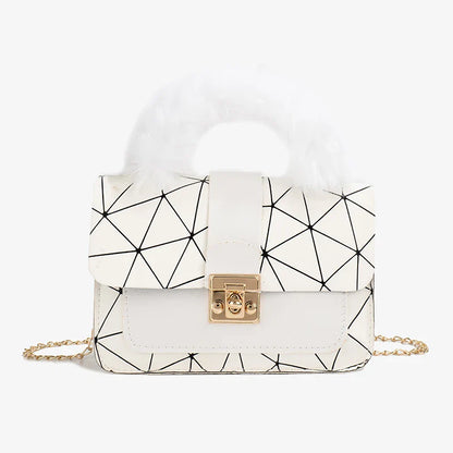 Plush Small Square Printed Messenger Handbag