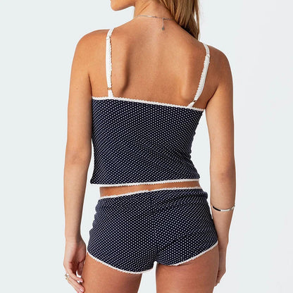 Polka Dot Vintage Crop Tops Micro Shorts Two Pieces Set