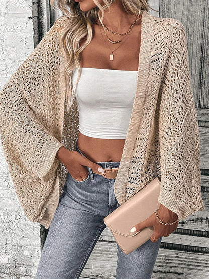 Elegant Front Open Batwing Sleeve Loose Knit Cardigan