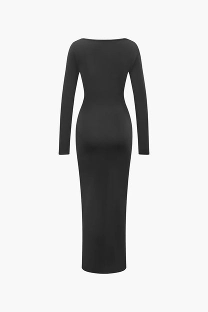 Presley Black Square Neck Long Sleeve Maxi Bodycon Dress
