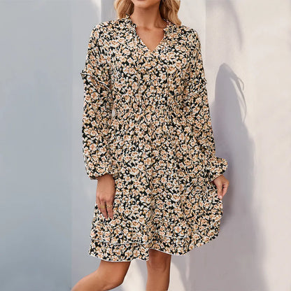 Casual Printed Long Sleeve Floral Dress