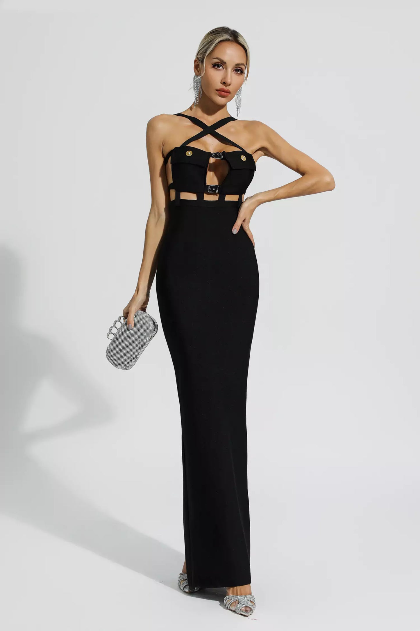Priscilla Black Halterneck Bandage Dress