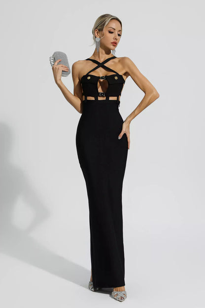 Priscilla Halterneck Bandage Dress-Black