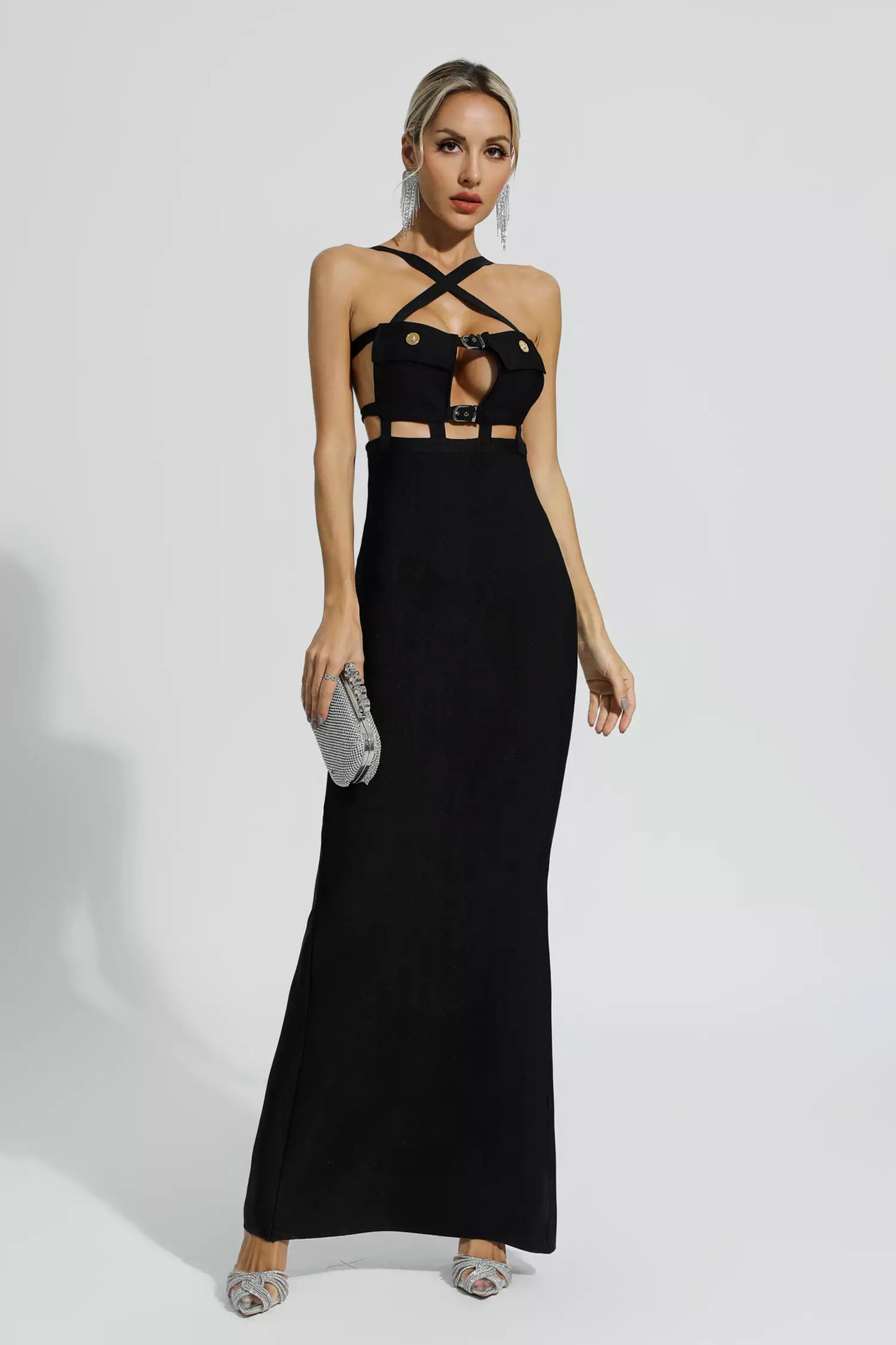 Priscilla Halterneck Bandage Dress-Black