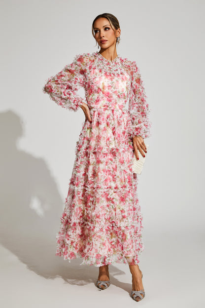 Pullan Pink Floral Mesh Maxi Dress